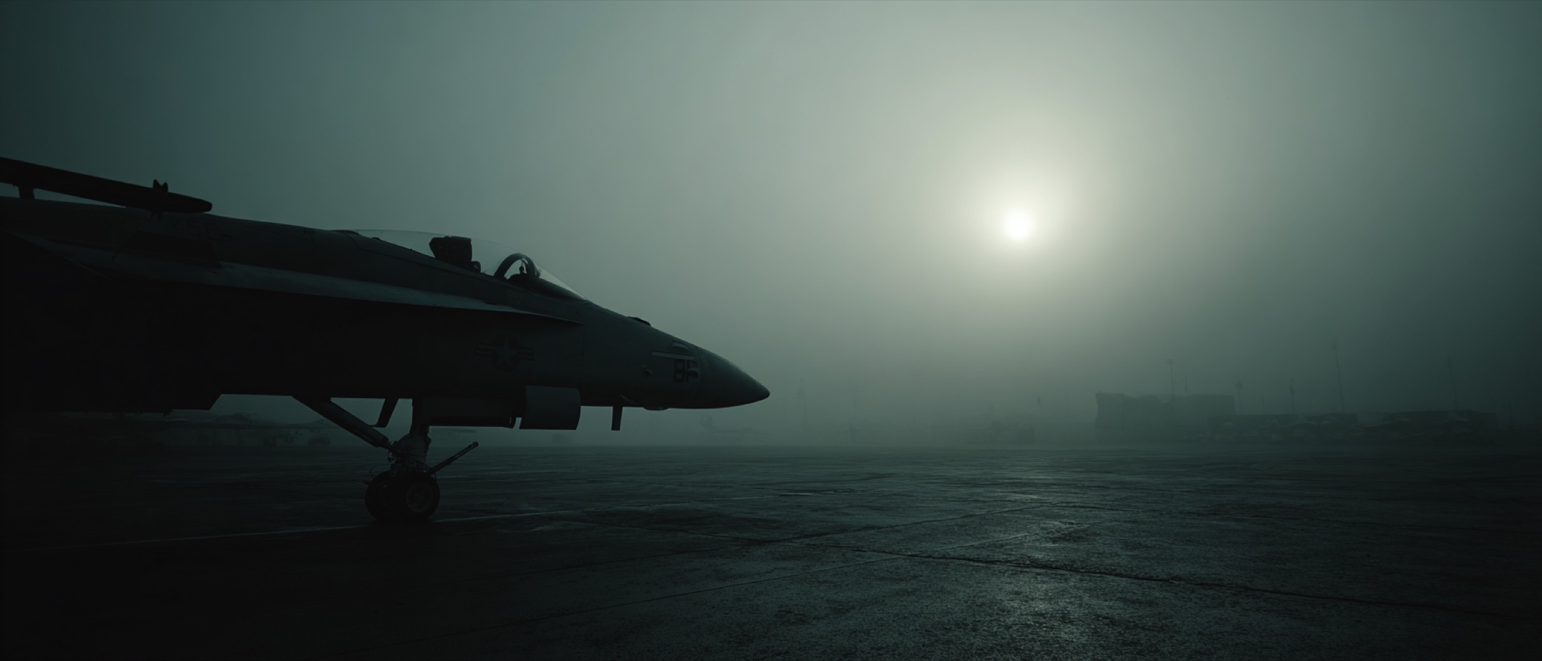 Fighter aircraft silhouette at dawn